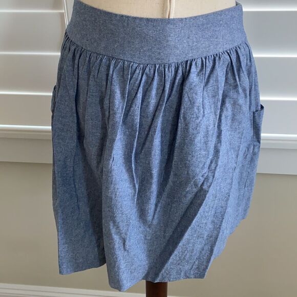 Sz S chambray mid thigh length skirt with pockets and ruching - Picture 4 of 8